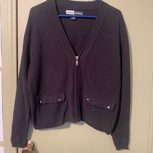 Jamie Sadock Black V-Neck Full Zip Cardigan Sweater Sz S